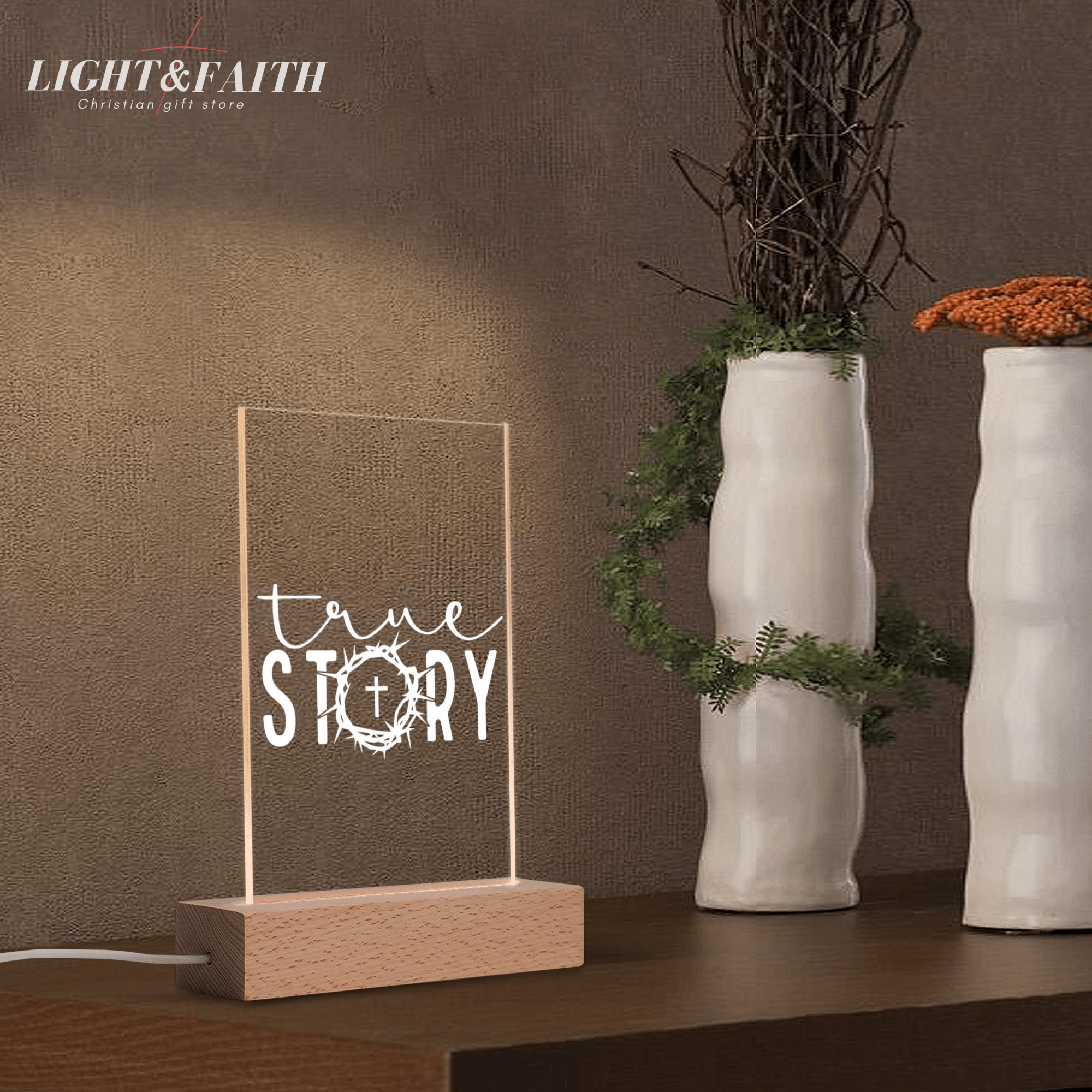 True Story LED Light, Christian Bible Verse Lamp, Christian Home Decor, Faith Based Decor, Religious LED Light.NLLAF33